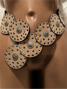 Statement Beige Disc Belt with Silver Conchos - Women's Accessory